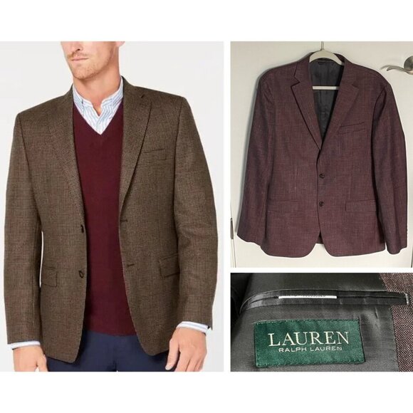 Lauren Ralph Lauren Burgundy Wool 2 Button Sport Coat Blazer Jacket 47020 - Picture 1 of 12